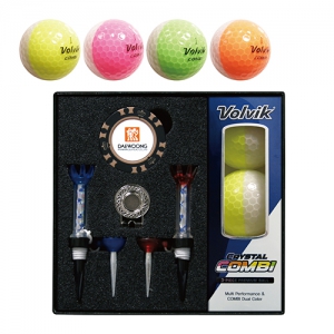 볼빅 크리스탈 콤비 3피스 골프볼 + 칩볼마커(2) + 자석클립 + 자석티(2) 세트 | 볼빅 (Volvik) 판촉물 큐레이션 제작