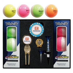 볼빅 크리스탈 콤비 3피스 골프볼 6구 + 칩볼마커(2) + 그린보수기볼마커(골드) + 자석클립(골드) + 자석티 세트 | 볼빅 (Volvik) 판촉물 큐레이션 제작