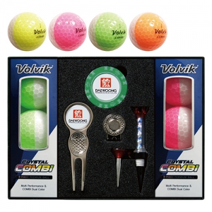 볼빅 크리스탈 콤비 3피스 골프볼 6구 + 칩볼마커(2) + 그린보수기볼마커(실버) + 자석클립(실버) + 자석티 세트 | 볼빅 (Volvik) 판촉물 큐레이션 제작
